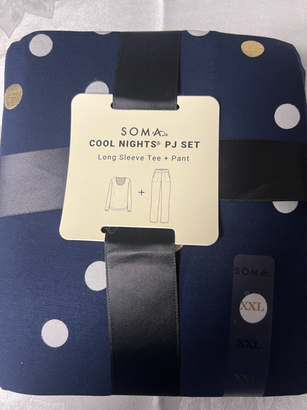 Soma L/S Navy “Cooling” Pajama Set with White & Gold Dots XXL Regular NWT